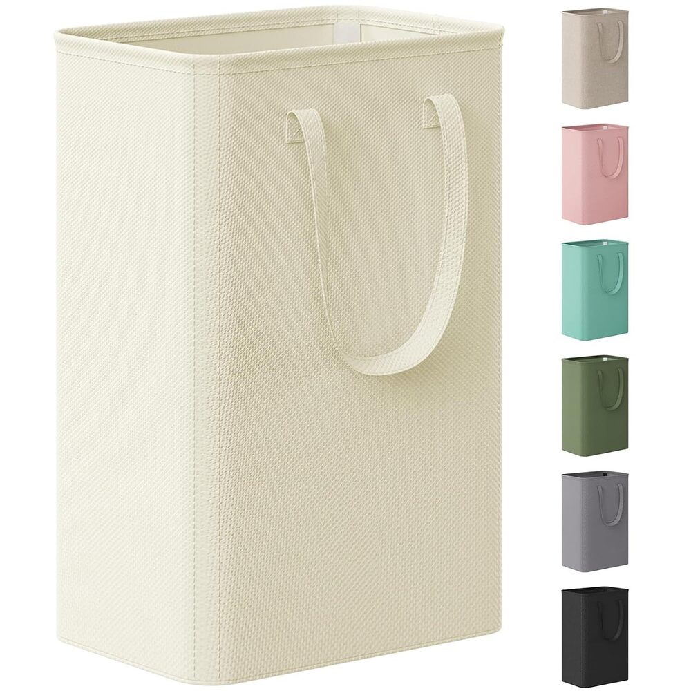 Slim Laundry Hamper 50L Beige Collapsible Storage